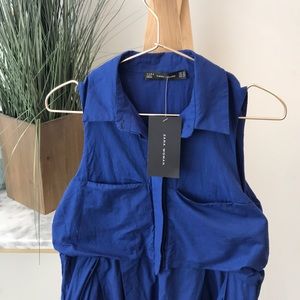 NWT Zara Sleeveless Blue Shirt Dress
